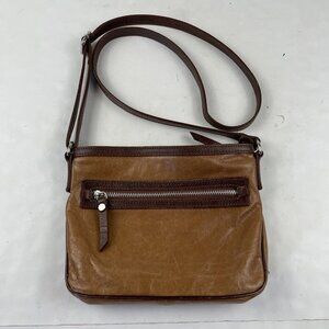 TANO Leather Crossbody Purse Shoulder Bag Small Brown Zip Closure Made In Italy